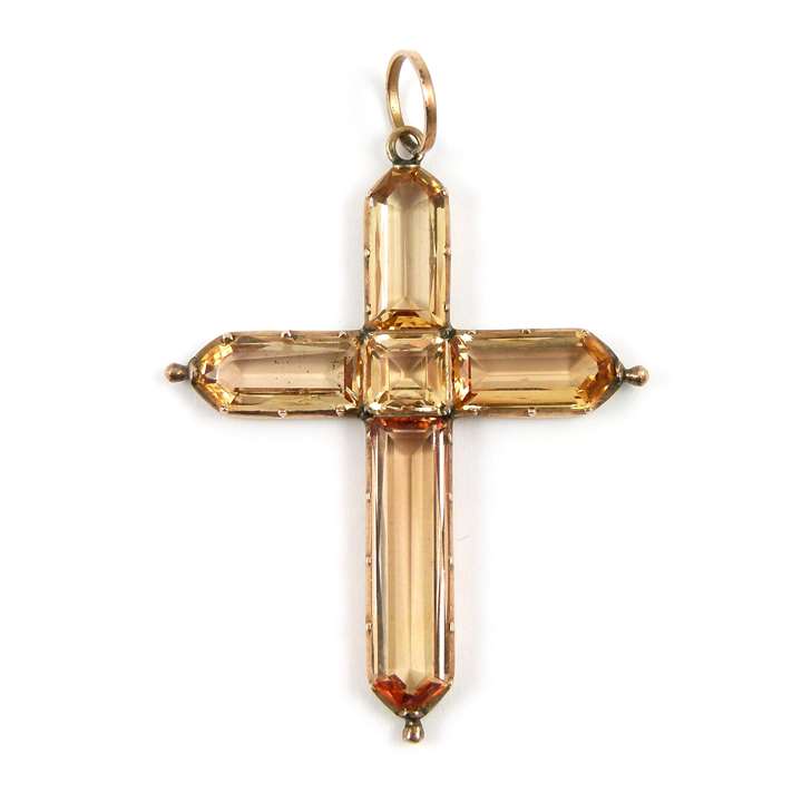 19th century golden-orange topaz cross pendant
